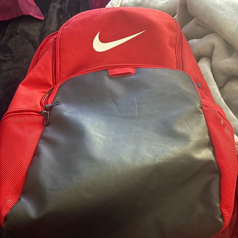 Nike Red and Black Athletic Backpack with White Swoosh - Picture 1 of 3
